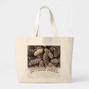 Grand Tote Bag Joyeux Noel Noël Pine Cône de Noël
