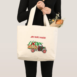 Grand Tote Bag Joyeux Noël Vieux Camion et Arbre de Noël