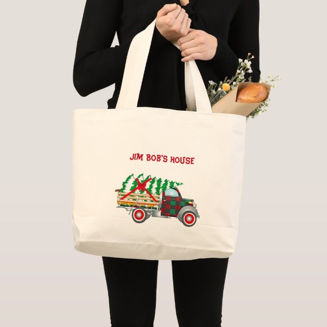 Grand Tote Bag Joyeux Noël Vieux Camion et Arbre de Noël (Devant (produit))