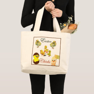 Grand Tote Bag Joyeux Pâques Chicks Country Farm Rustique