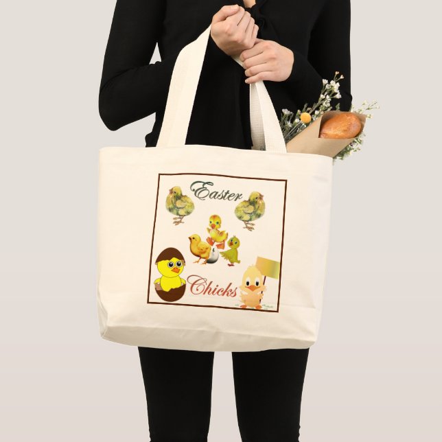 Grand Tote Bag Joyeux Pâques Chicks Country Farm Rustique (Devant (produit))