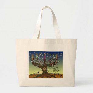Grand Tote Bag Judaica L'shanah Tovah Arbre de vie Dons Vêtements