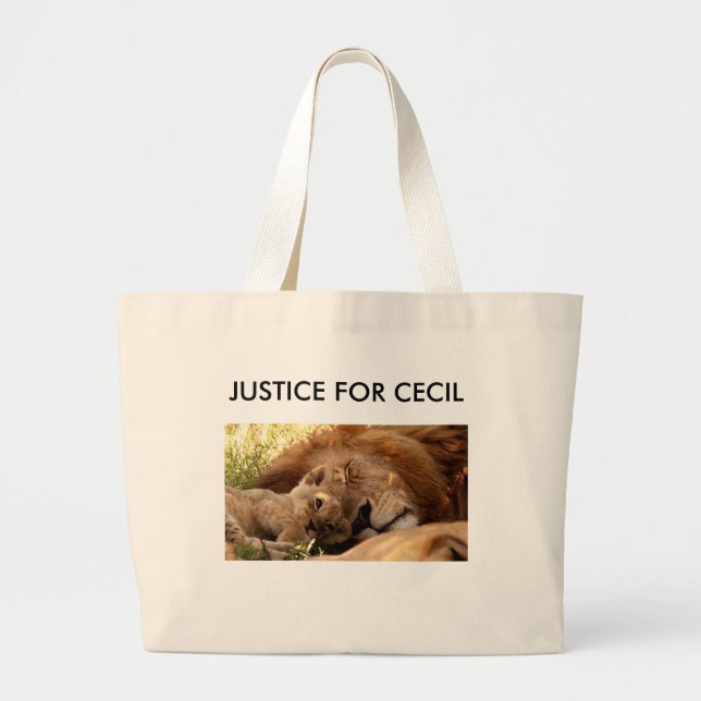Grand Tote Bag Justice pour Cecil le lion avec son CUB (Devant)