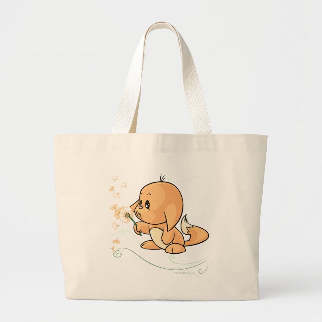Grand Tote Bag Kacheek orange souhaitant sur un pissenlit (Devant)