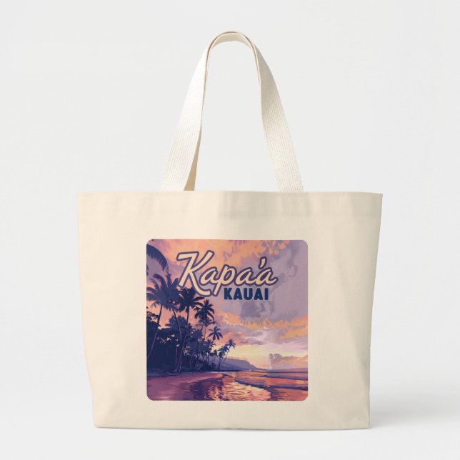 Grand Tote Bag Kapaa Kauai Hawaii Beach Coucher de soleil Palmier (Devant)
