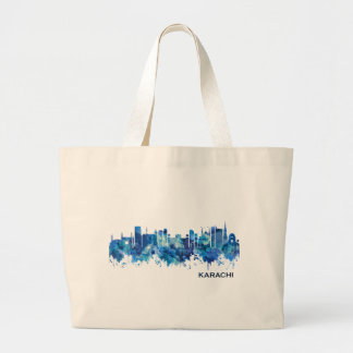 Grand Tote Bag Karachi Pakistan Skyline Blue