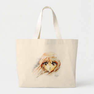Grand Tote Bag Kawaii de yeux de croquis de fille d'Anime de