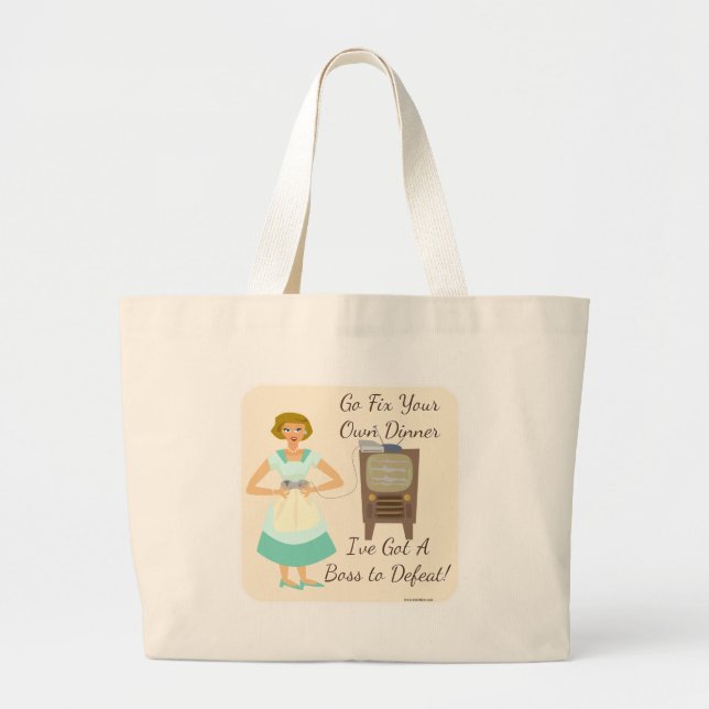 Grand Tote Bag Kitschy Jeu Femme au foyer Drôle Slogan (Devant)