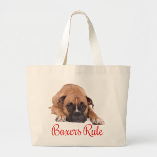 Grand Tote Bag La Boxe Des Boxes Rouges De Chiots Brown Et Blancs