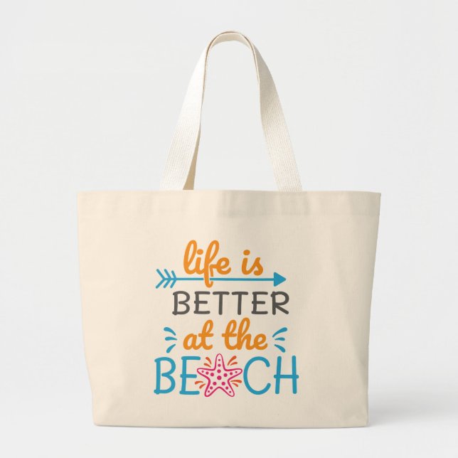Grand Tote Bag La Vie Est Mieux À La Plage (Devant)