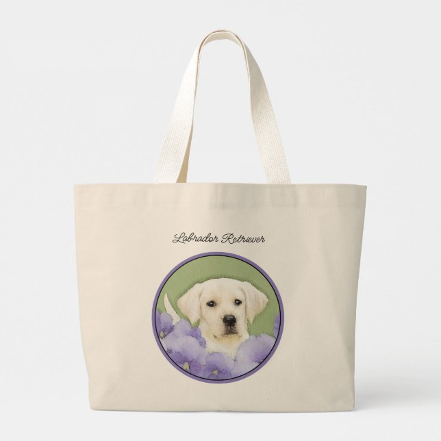 Grand Tote Bag Labrador Retriever Puppy Peinture Chien Jaune Art (Dos)