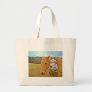 Grand Tote Bag Lapin blanc et cheval jaune blond