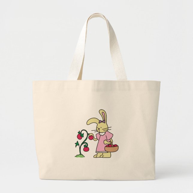 Grand Tote Bag Lapin dans le jardin de tomate (Devant)