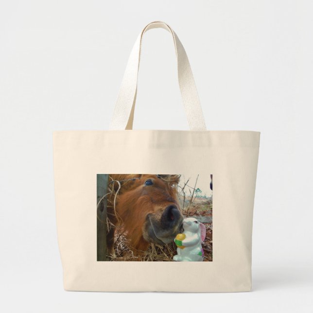 Grand Tote Bag Lapin de Pâques et cheval Brown (Devant)