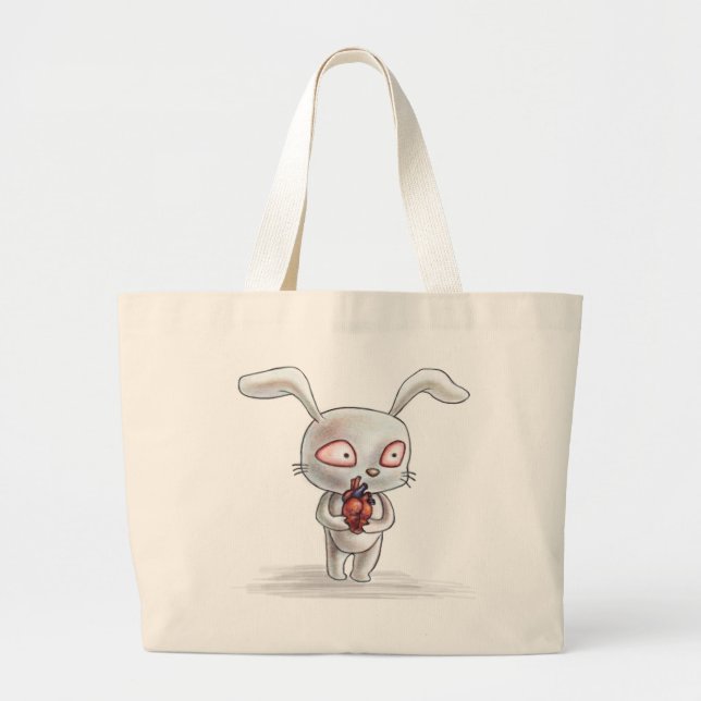 Grand Tote Bag Lapin diabolique avec le coeur anatomique (Devant)