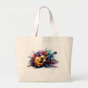 Grand Tote Bag L'art de l'amant de musique de guitare abstraite a