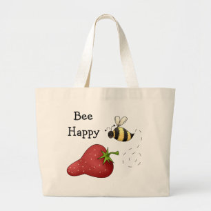 Grand Tote Bag L'art d'impression des fraises d'abeilles