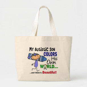 Grand Tote Bag L'autisme COLORE SON PROPRE fils du MONDE