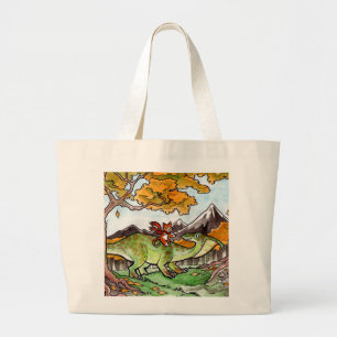Grand Tote Bag Le chat monte un dinosaure