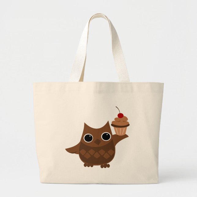 Grand Tote Bag Le hibou et le cupcake (Devant)