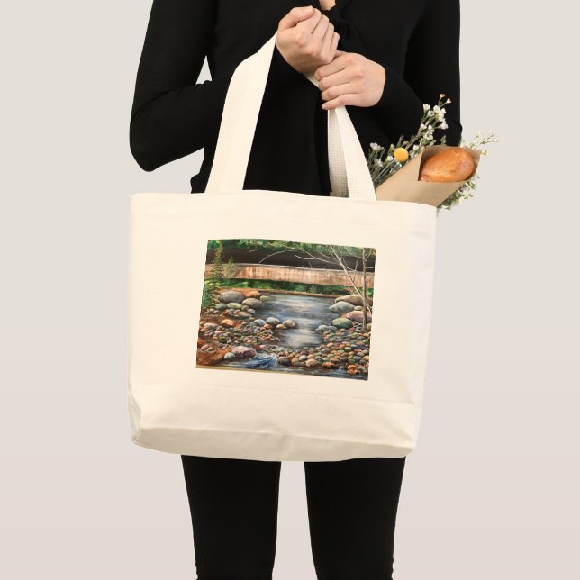 Grand Tote Bag Le paysage de l'art peint à la main original Brook (Devant (produit))