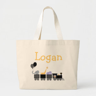 Grand Tote Bag Les animaux noirs et gris de bébé sur un train m