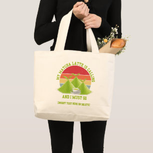 Grand Tote Bag Les Montagnes MATCHA Amusantes Appelent Latte Drin