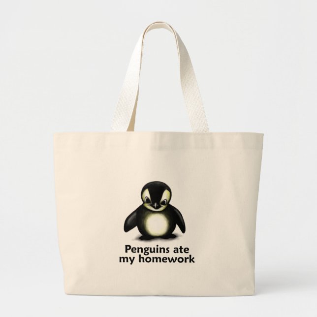 Grand Tote Bag Les pingouins ont mangé mon travail (Devant)