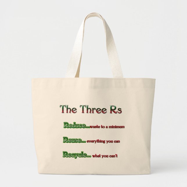 Grand Tote Bag Les trois Rs, réduisent, réutilisent, réutilisent (Devant)