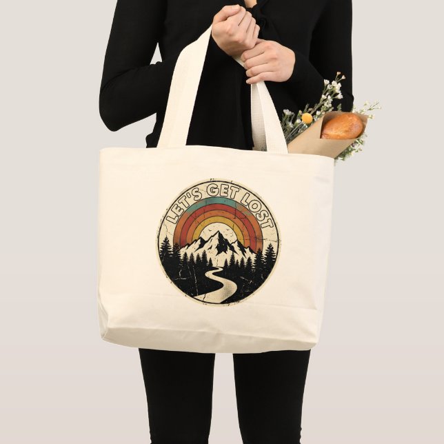 Grand Tote Bag Let’s Get Lost Retro Mountain Adventure Outdoor (Devant (produit))