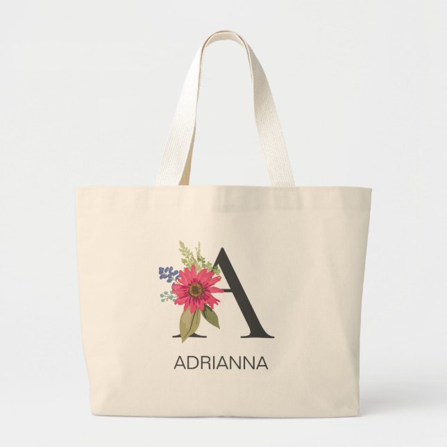 Grand Tote Bag LETTRE Florale Moderne MONOMOBILE A (Devant)