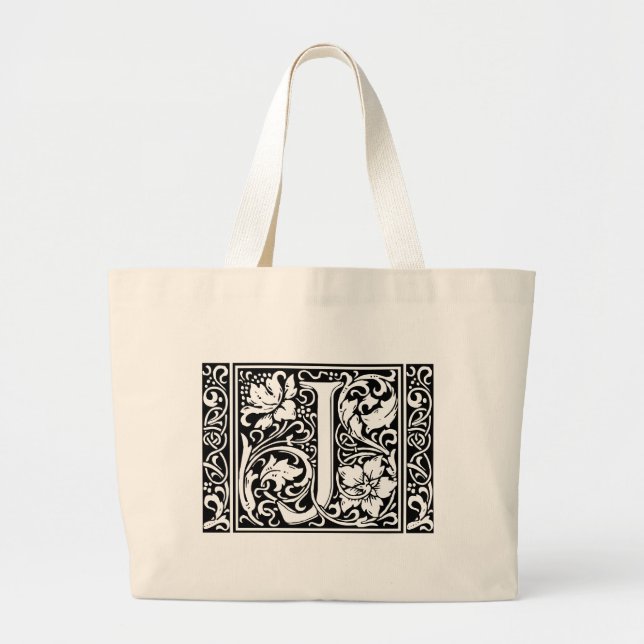 Grand Tote Bag Lettre J Monogramme médiéval Art Nouveau (Devant)