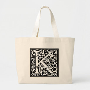 Grand Tote Bag Lettre K Monogramme médiéval Vintage Initial Grand