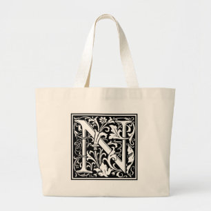 Grand Tote Bag Lettre N Monogramme médiéval Vintage Initial Large