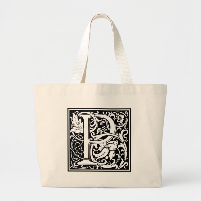 Grand Tote Bag Lettre P Monogramme médiéval Art Nouveau (Devant)