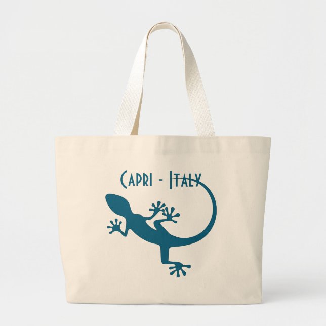 Grand Tote Bag Lézard bleu, geko - Faraglioni, Capri, Italie (Devant)