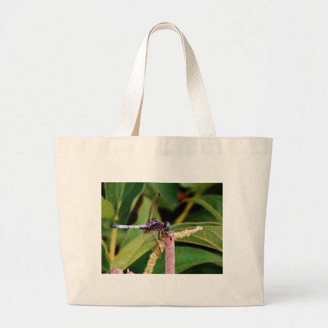 Grand Tote Bag libellule avec fleurs blanches (Devant)