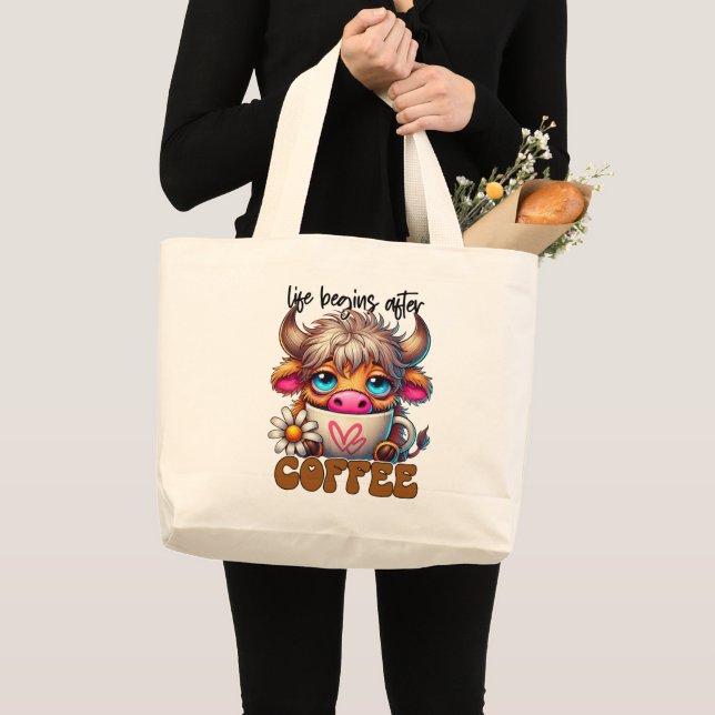 Grand Tote Bag Life Begins After Coffee  (Devant (produit))
