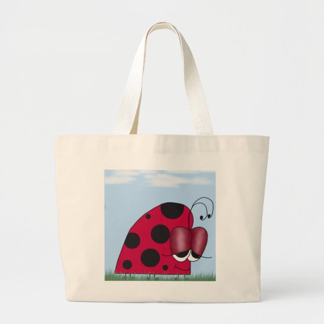 Grand Tote Bag L'illustration de Ladybug euphorique (Devant)