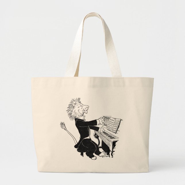 Grand Tote Bag Lion jouant le dessin antique de Louis Wain de (Devant)