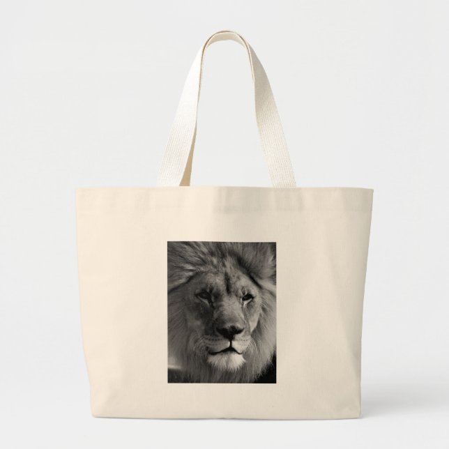 Grand Tote Bag Lion noir et blanc (Devant)