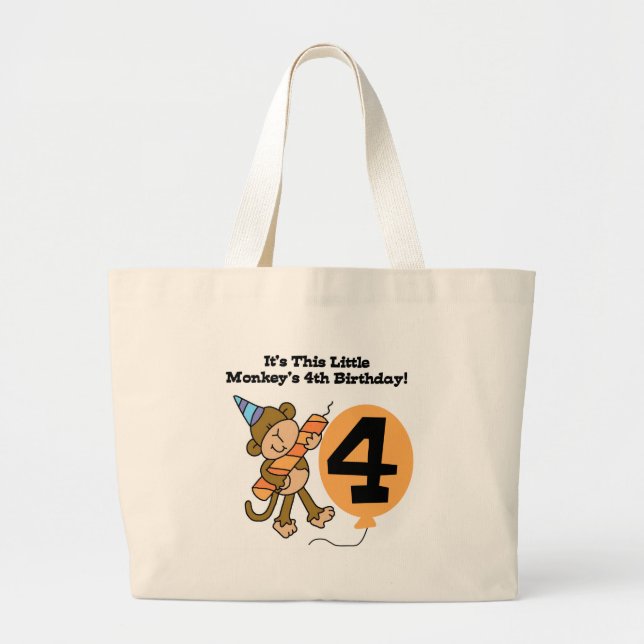 Grand Tote Bag Little Monkey 4th Birthday Tshirts et cadeaux (Devant)