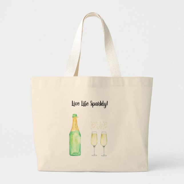 Grand Tote Bag Live Life Sparkly - Design mignon pour les amoureu (Devant)