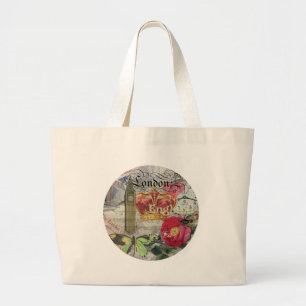 Grand Tote Bag Londres Angleterre Voyage Europe Vintage Art