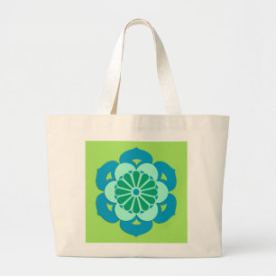 Grand Tote Bag Lotus Flower Mandala, Lime Green et Bleu clair