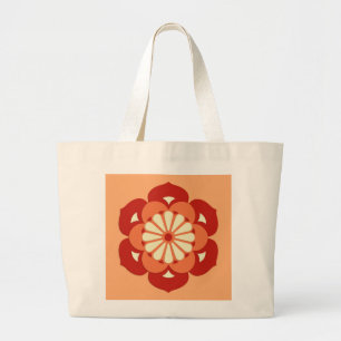 Grand Tote Bag Lotus Flower Mandala, Pastel Orange et Mandarin