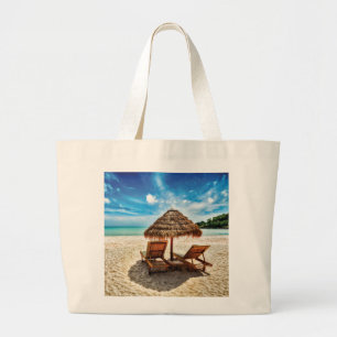 Grand Tote Bag Lounge on beach throw pillow