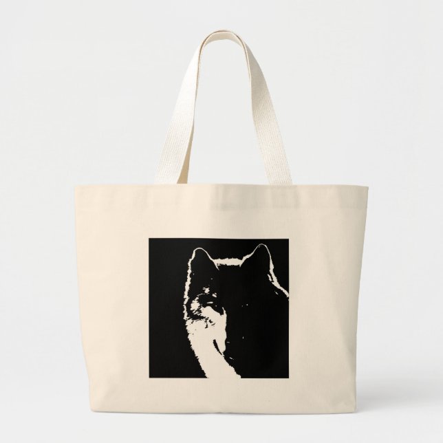 Grand Tote Bag Loup noir et blanc (Devant)