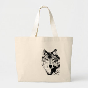 Grand Tote Bag Loup noir et blanc