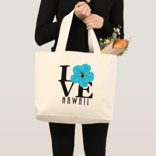 Grand Tote Bag LOVE Hawaii - Blue Hibiscus